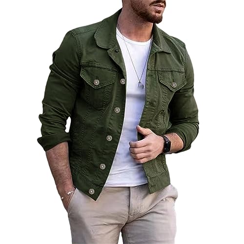 Wjnvfioo Spring Men's Slim Jacket Casual Denim Workwear Top Army EN8 XL