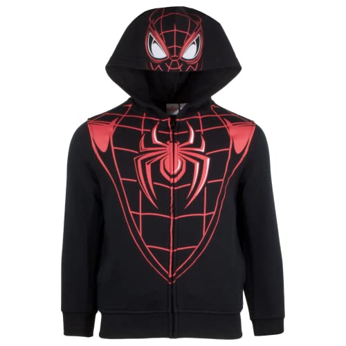 Marvel Avengers Boys Zip-Up Hooded Cosplay Sweatshirt, Black Panther, Hulk, or Miles Morales Spider-Man (Miles Morales, Size 5/6)