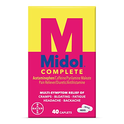 Midol Complete Menstrual Pain Relief Caplets, 40 Count - Provides Cramp, Headache, and Bloating Relief