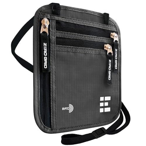 Zero Grid Travel Neck Wallet with RFID Blocking, Water-Resistant, Shadow, Unisex