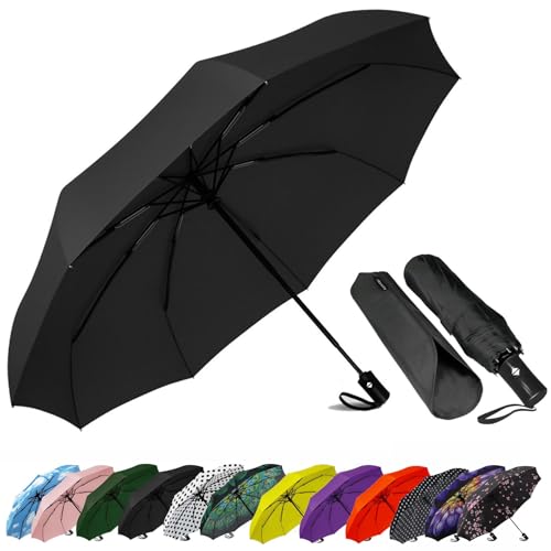 SIEPASA Windproof Travel Compact Umbrella-Automatic Umbrellas for Rain-Compact Folding Umbrella, Travel Umbrella Compact, Small Portable Windproof Umbrellas for Men Women Teenage. (Black)