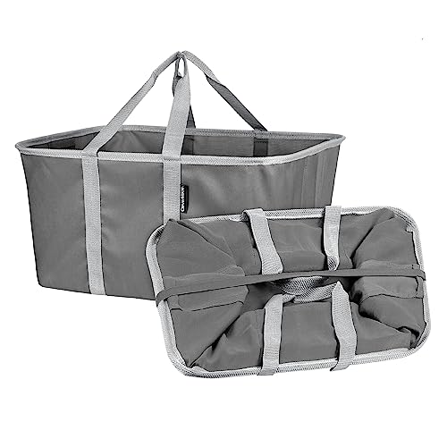 CleverMade Collapsible Laundry Tote, Charcoal/Gray 2PK - 50L (13 Gal) Collapsible Laundry Baskets with Sturdy Pop-Up Wire Frame and Long Carry Handles - Space-Saving Collapsible Hamper