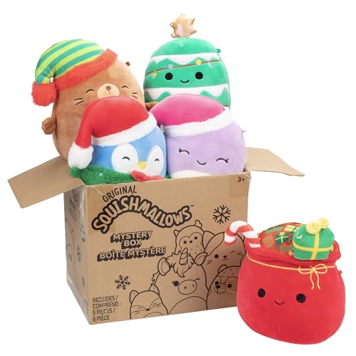 Squishmallows 5' Mystery Box Christmas Plush 5 Pack - Officially Licensed Kellytoy Plush - Collectible Soft & Squishy Mini Stuffed Animal Toy - Add to Your Squad - Gift for Kids, Girls & Boys - 5 Inch