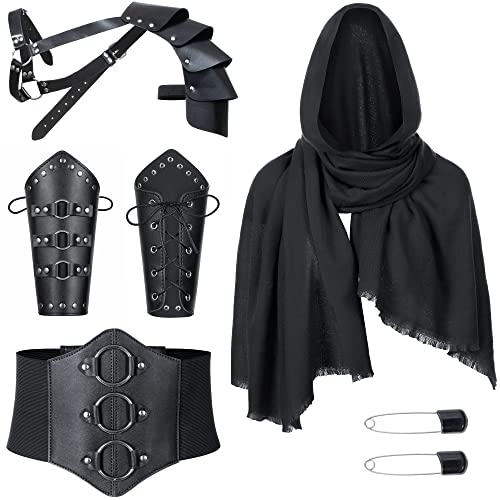Medieval Knight PU Leather Corset Belt Shawl Men Renaissance Half Shoulder Cape Scarf Buckle Bracers Retro Accessories(Type2)