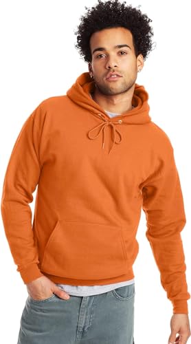Hanes Men's Pullover EcoSmart Hooded Sweatshirt, safety orange, Large