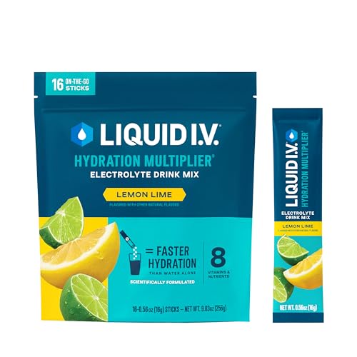 Liquid I.V. Hydration Multiplier - Lemon Lime - Hydration Powder Packets | Electrolyte Drink Mix | Easy Open Single-Serving Stick | Non-GMO | 1 Pack (16 Servings)