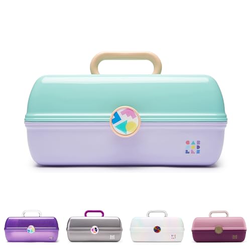Caboodles On-The-Go Girl Makeup Box, Seafoam on Lavender, Hard Plastic Makeup Organizer Box, Built-In Mirror, Secure Latch for Safe Travel, Spacious Storage for Large Items
