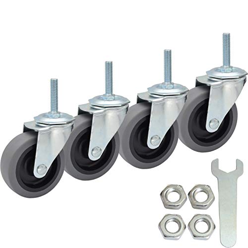 MySit Casters Wheels, 3-Inch Threaded Stem TPR Caster 3/8'-16 x 1-1/2', Heavy Duty Thermoplastic Rubber Wheel 450lbs Load Capacity, Set of 4