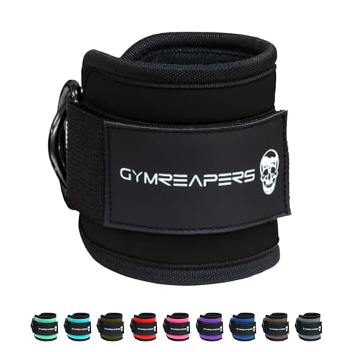 Gymreapers Ankle Straps (Pair) For Cable Machine Kickbacks, Glute Workouts, Lower Body Exercises - Adjustable Leg Straps with Neoprene Padding (Black, Pair)