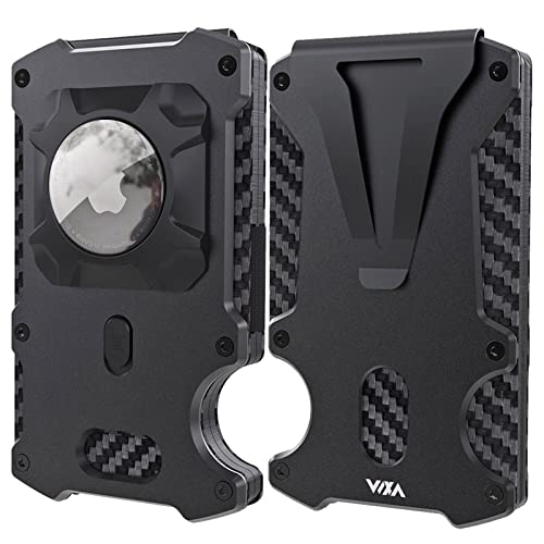 WXM Wallet for Men with AirTag Holder Credit slim Front Pocket Real Carbon Fiber RFID Blocking Minimalist Mens Gift(Black)