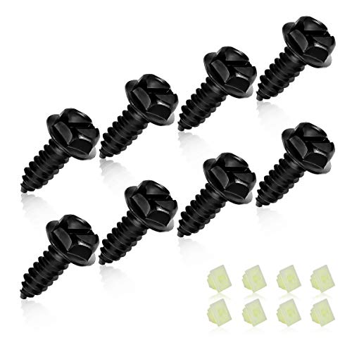 Universal License Plate Screws for Fastening License Plates, Nylon Screw Inserts, Frames and Covers on Cars and Trucks (Black)