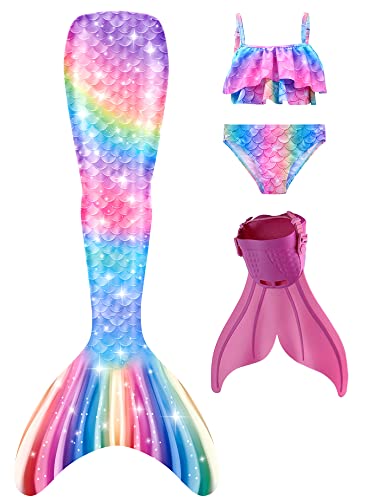 DNFUN Mermaid Tails for Swimming for Girls Bikini Mermaid Swimsuit with Monofin,PKM9,130