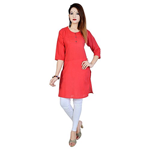 Chichi Women's Indian Plain Cotton Kurti Top, Aboli, Large