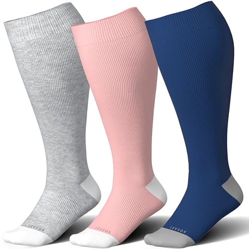 LEVSOX Wide Calf Bamboo Viscose Compression Socks for Women Plus Size Pregnancy15-20mmHg