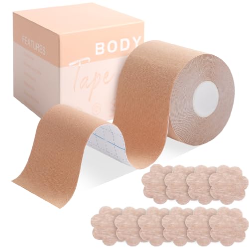 Okela Boob Tape and Backless Nipple Cover Set, Breathable Breast Lift Tape Boby Tape for Breast Lift w Breast Petals for A-E Cup
