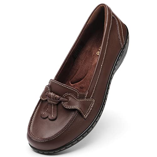 Artisure Women's Classic Coffee Bean Genuine Leather Penny Loafers Fashion Tassel Boat Shoes Comfort Driving Moccasins Casual Slip On Walking Flats 9 M US 1003-ZON090