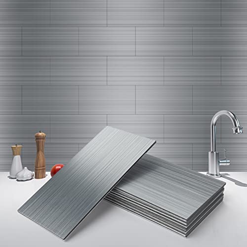Art3d 100-Pieces Peel and Stick Stainless Steel Backsplash Self-Adhesive Metal Tiles, 3' x 6' Subway Stove Backsplash (Not Magnetic)