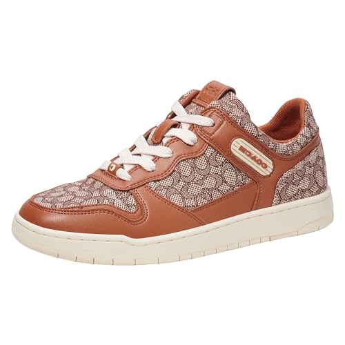 Coach Women's C201 Micro Signature Jacquard Sneaker, Cocoa/Burnished Amber, 8