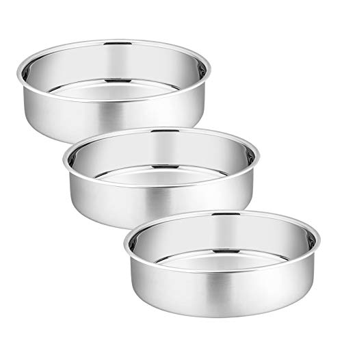 6 Inch Round Cake Pan, P&P CHEF 3-Pieces Stainless Steel Oven Baking Pans, Heavy Duty & Non Toxic, One-piece Construction & Straight Side, Mirror Finish & Dishwasher Safe
