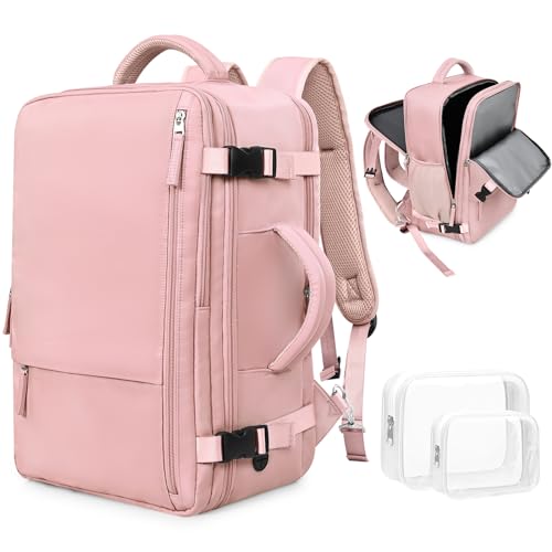 Rinlist Travel Backpack for Women, TSA-Friendly Carry-on Backpack Bag Luggage Airline Approved, Personal Item Backpack for Work Business College, Travel Essentials, Pink