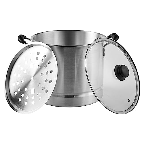 IMUSA USA Aluminum Steamer with Glass Lid Size 16-Quart, Silver