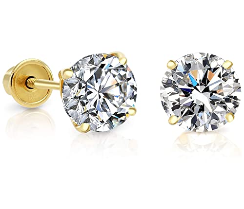 14k Yellow Gold Solitaire Cubic Zirconia Stud Earrings with Screw Backs (5mm)