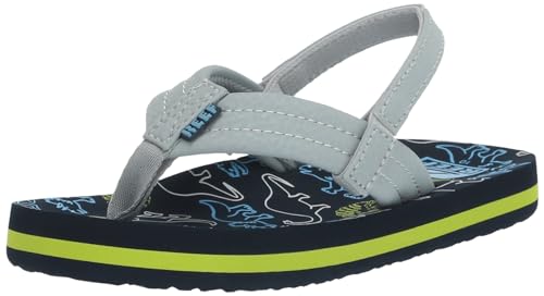 Reef Boy's Ahi Flip-Flop, Navy/Grey Dino, 10 Little Kid