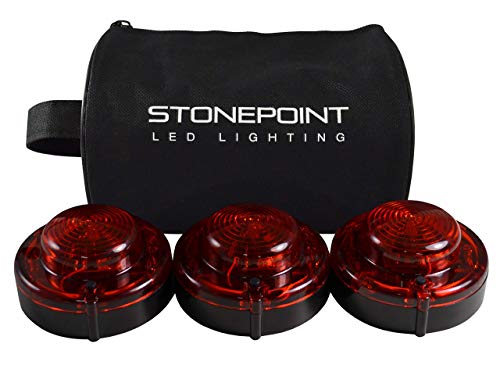 StonePoint LED Lighting Emergency LED Road Flare Kit Set of 3 LED Bright Roadside Beacons with Magnetic Base Flashing or Steady Red Lights Includes Storage Bag