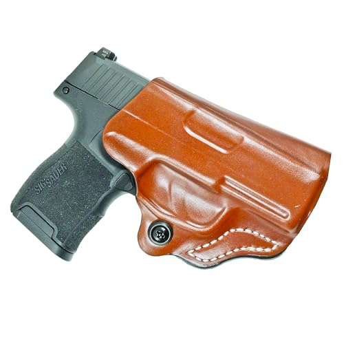 DeSantis Mini Scabbard Gun Holster with Secure Grip, Fits SIG SAUER P365, P365 SAS, P365 with Manual Safety, Leather Molded Holster, Right-Hand Draw, Unisex, Tan