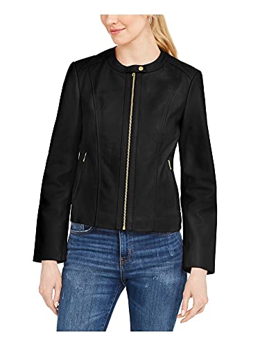 Cole Haan Women's Leather Collarless Jacket, Black, Large