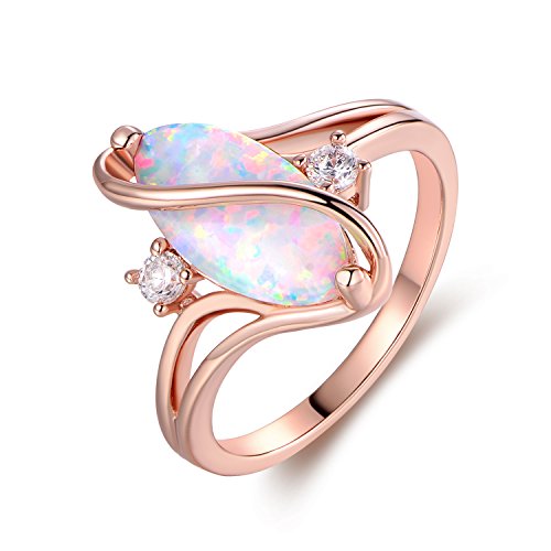 Barzel 18K Rose Gold Plated Created Fire Opal Ring With Cubic Zirconia Accents (Rose Gold Fire Opal, 9)