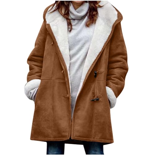 My Orders Plus Size Winter Coats for Women Trendy Warm Sherpa Fleece Lined Jackets Button Down Faux Suede Wool Hooded Parka Peacoat Outerwear Time Limited Deals of The Day