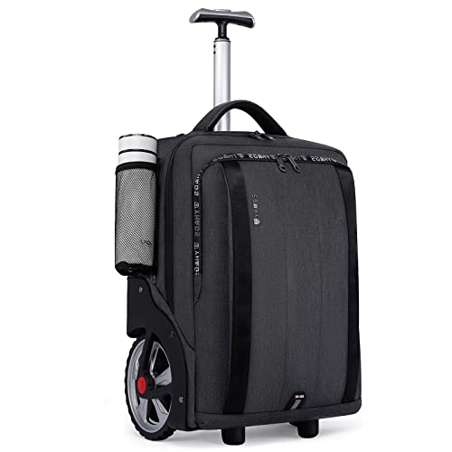 Rolling Backpack, Travel Backpack with Wheels, Rolling Backpack for Women Men, Carry on Luggage with Rolling Laptop Backpack for Work, Fit 17.3 Inch Notebook (Black)