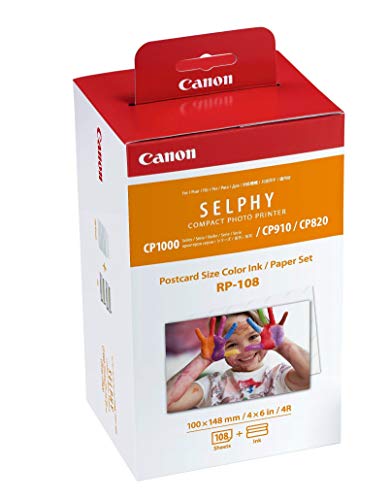 Canon RP-108 Color Ink/Paper Set, Compatible with Selphy CP910/CP820/CP1200/CP1300