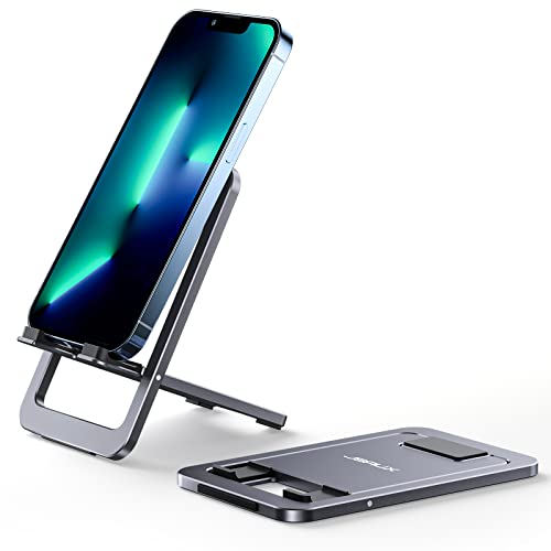 JSAUX Cell Phone Stand, Foldable Aluminum Adjustable Travel Phone Holder for Desk, Compatible for iPhone 15 14 13 12 11 Pro Max X Xr Samsung S22 S21 Switch Grey