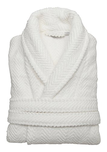 Linum Home Textiles Unisex Herringbone Weave Bathrobe 100% Authentic Turkish Cotton Luxury Spa Hotel Collection, S/M, White