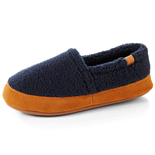 Acorn Women's Moc Slipper – Cozy, Comfortable Moccasins for Women – House Shoes with Memory Foam Cloud Cushioning and Indoor / Outdoor Sole, Navy Popcorn, 8-9