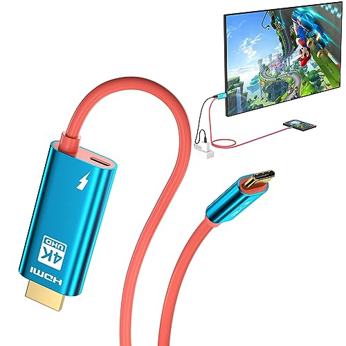 QCEs USB C to HDMI Cable Compatible with Nintendo Switch/OLED, Portable Dock 4K HDMI Adapter Cord 6.6Ft to TV with USB-C Charging Port Replacement for Nintendo Switch Dock, Steam Deck
