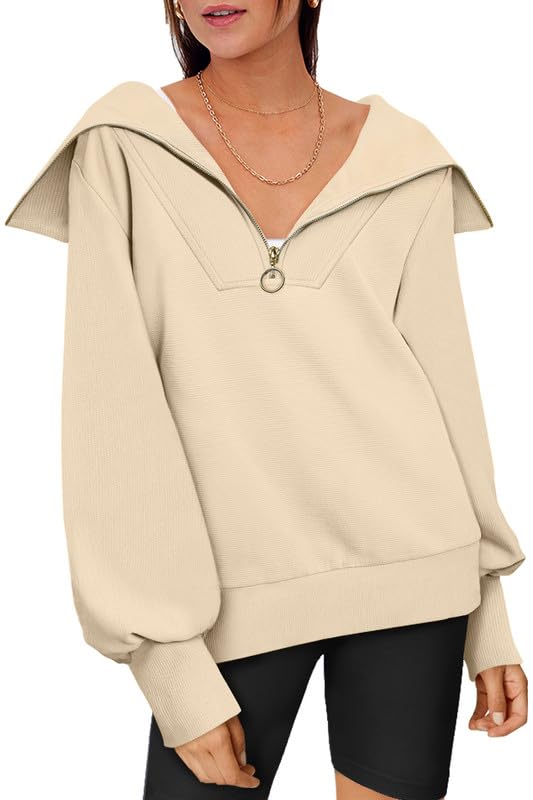 EFAN Womens Half Zip Pullover Oversized Sweatshirts Fall Clothes Casual Trendy Y2k Hoodies Tops 2023 for Clean Teen Girls Apricot