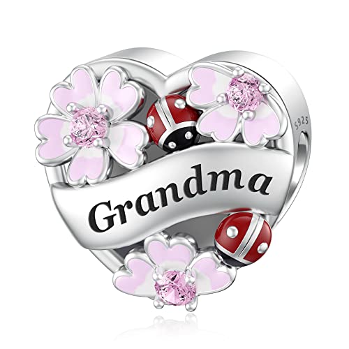 JIAYIQI Gift for Grandma, Grandma Charms for Pandora Charms Bracelet Best Nana Ever Sterling Silver Daisy Ladybug Love Charms Bead Christmas Birthday Mothers Day Gifts for Grandma from Grandchild