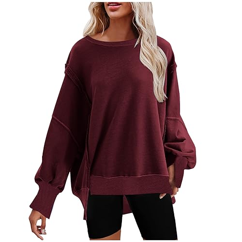 MINzYI Womens Oversized Sweatshirts 2023 Fall Fashion Long Sleeve Crewneck Quilted Pullover Sweater Teen Girls Comfy Y2k Tops