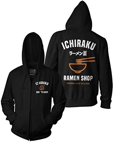 Ripple Junction Naruto Shippuden Ichiraku Ramen Shop Anime Adult Fleece Zip-Up Hoodie Officially Licensed Large Black