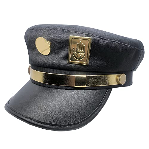 Shopular JJBA Jotaro Cap Hat Star Platinum Metal Golden Badges Cosplay Costumes Prop Anime Merch (Black A)