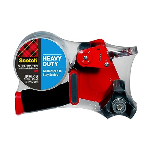 Scotch Heavy Duty Packaging Tape, 1.88 x 54.6 yd, Designed for Packing, Shipping and Mailing, Strong Seal on All Box Types, 3' Core, Clear, 1 Roll w/Dispenser (3850-2ST)