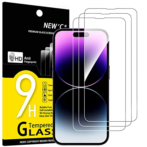 NEW'C [3 Pack Designed for iPhone 14 Pro Max (6,7') Screen Protector Tempered Glass, Case Friendly Ultra Resistant