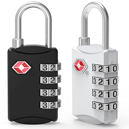 2 Pack 4 Digit TSA Luggage Locks, Diyife Outdoor Waterproof Padlock, Combination Lock for Backpack, Locker, Gate, Toolbox, High-Strength Zinc Alloy Steel - Black & White