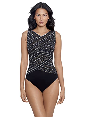 Miraclesuit Women's Swimwear Cypher Brio Underwire Tummy Control One Piece Swimsuit, Black/Multi, 12