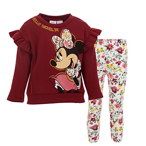 Disney Minnie Mouse Toddler Girls Pullover Fleece Sweatshirt and Leggings Outfit Set Multicolor 3T
