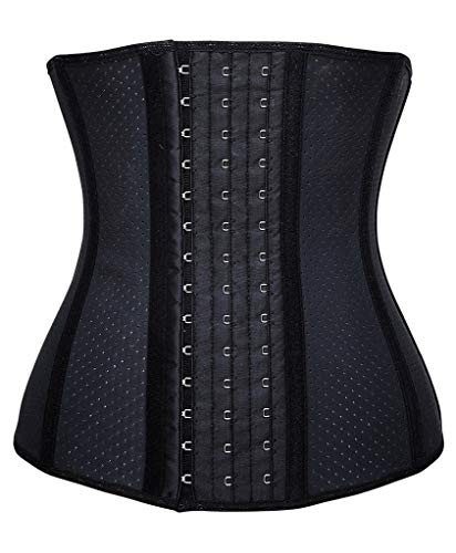 YIANNA Breathable Waist Trainer for Women Underbust Latex Sport Girdle Corsets Cincher Hourglass Body Shaper, (Black, M)
