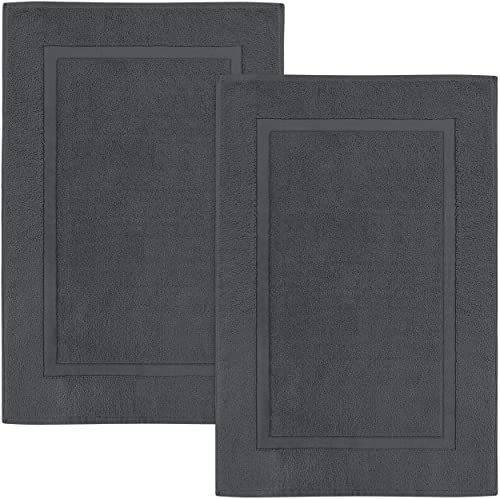 Utopia Towels Cotton Banded Rug, Bath Mats, [Not a Bathroom Rug], 21x34 Inches, 100% Ring Spun Cotton - Highly Absorbent and Machine Washable Shower Bathroom Floor Mat, Charcoal Grey, 2 Pack